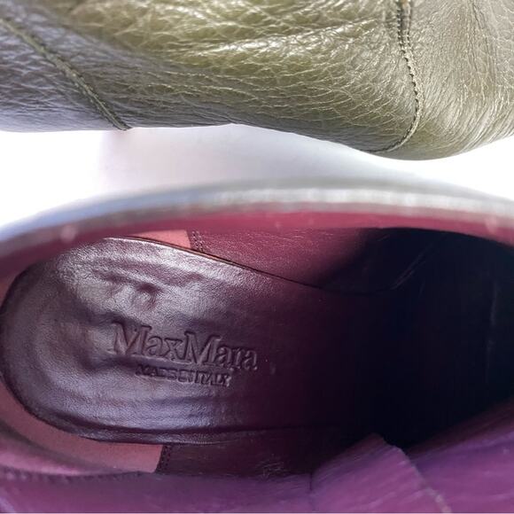 MaxMara Green Pebbled Leather Heeled Booties Size 38/ US 8 - Picture 6 of 7